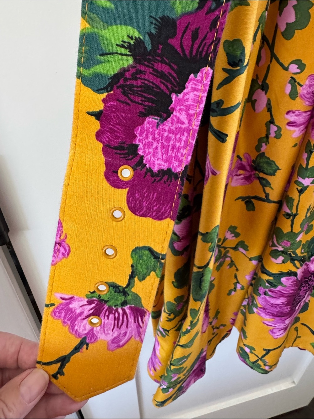 Pinup Couture Mustard Midi Dress with Purple Floral Print - Picture 8 of 8